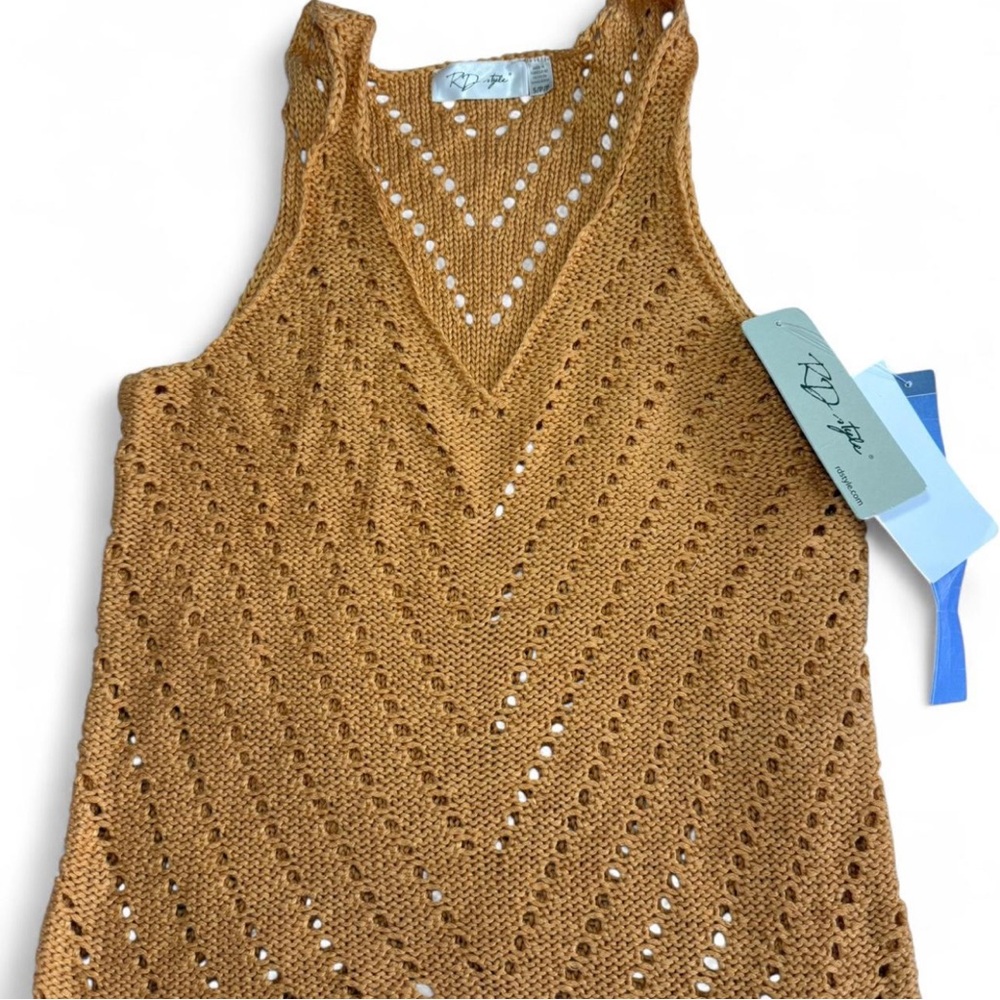 Brown Knit Sleeveless Blouse